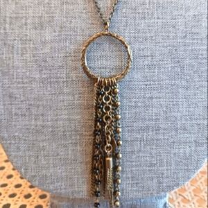 Long Contemporary Bronze Colored Necklace - Pre-loved (34")